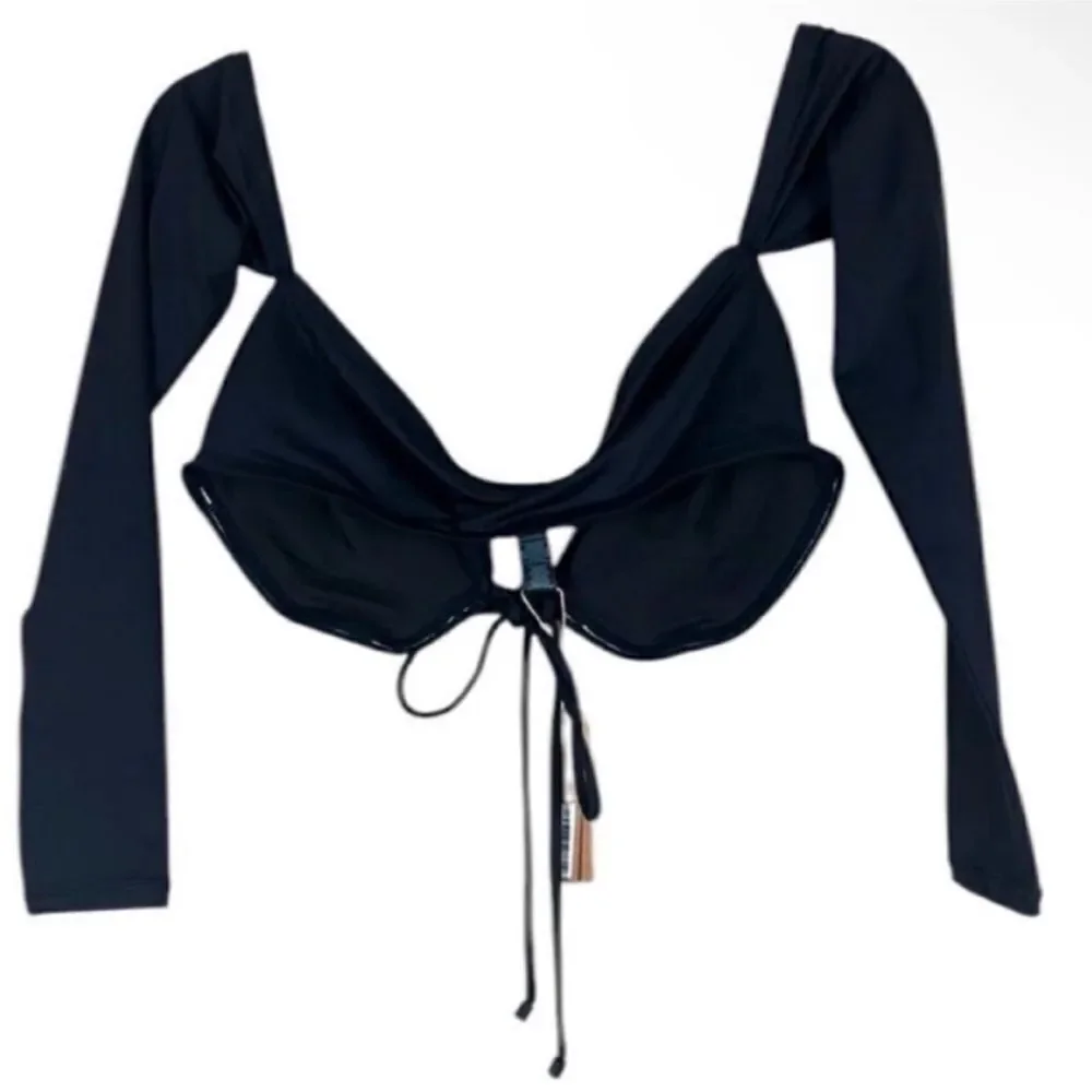 Skims NWT Recycled Swim Long Sleeve Bikini Top in Onyx Size Large